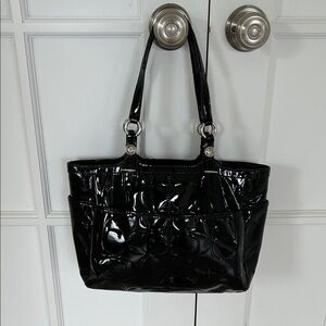 Coach Black Patent Tote with Signature C